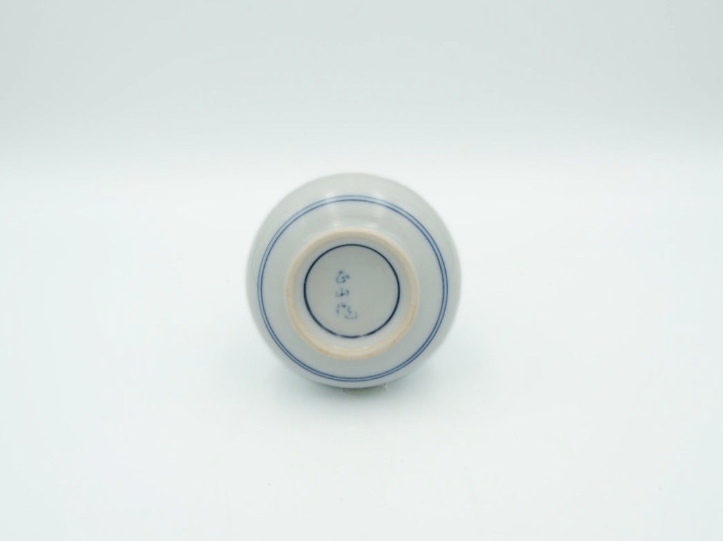Japanese Blue and White Sometsuke Grape Tokkuri Sake Bottle — Sanpo, Showa Period, Arita or Kyo Ware