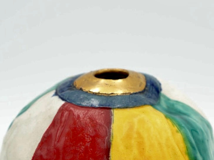 Antique Japanese Iro-e Mari Ball Flower Vase, Meiji-Taisho Period, Kyo-yaki or Kutani Style