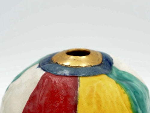 Antique Japanese Iro-e Mari Ball Flower Vase, Meiji-Taisho Period, Kyo-yaki or Kutani Style