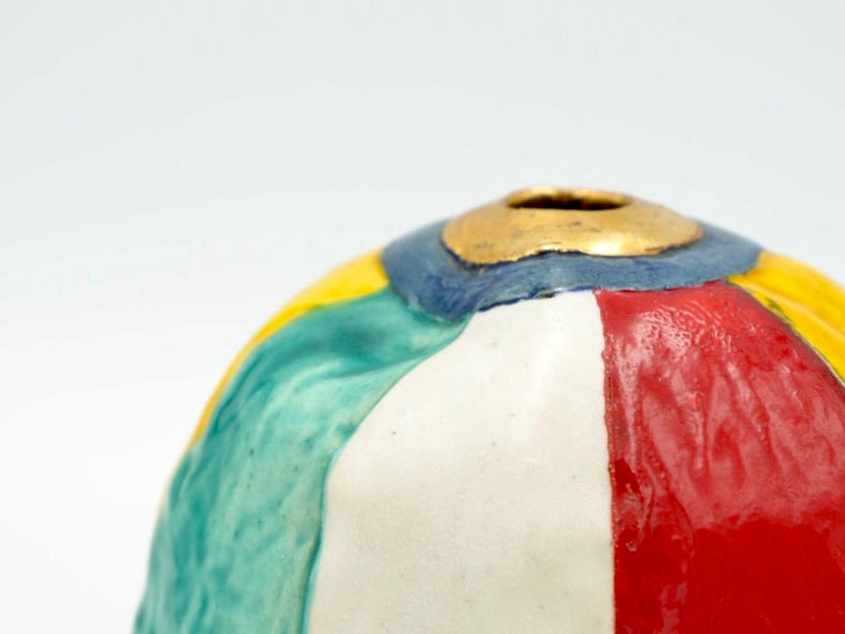 Antique Japanese Iro-e Mari Ball Flower Vase, Meiji-Taisho Period, Kyo-yaki or Kutani Style