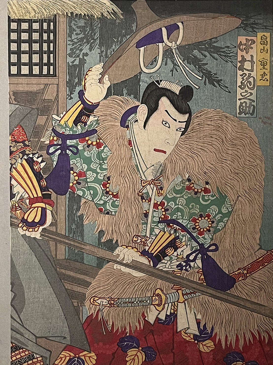 SAMURAI WARRIOR – Armed Kabuki Hero in a Wild Straw Cloak – 豊原国周 Toyohara Kunichika (1835–1900)
