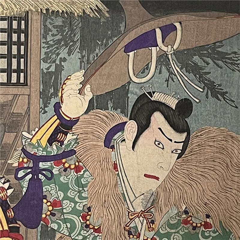 SAMURAI WARRIOR – Armed Kabuki Hero in a Wild Straw Cloak – 豊原国周 Toyohara Kunichika (1835–1900)