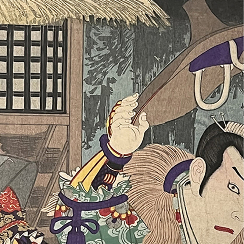 SAMURAI WARRIOR – Armed Kabuki Hero in a Wild Straw Cloak – 豊原国周 Toyohara Kunichika (1835–1900)