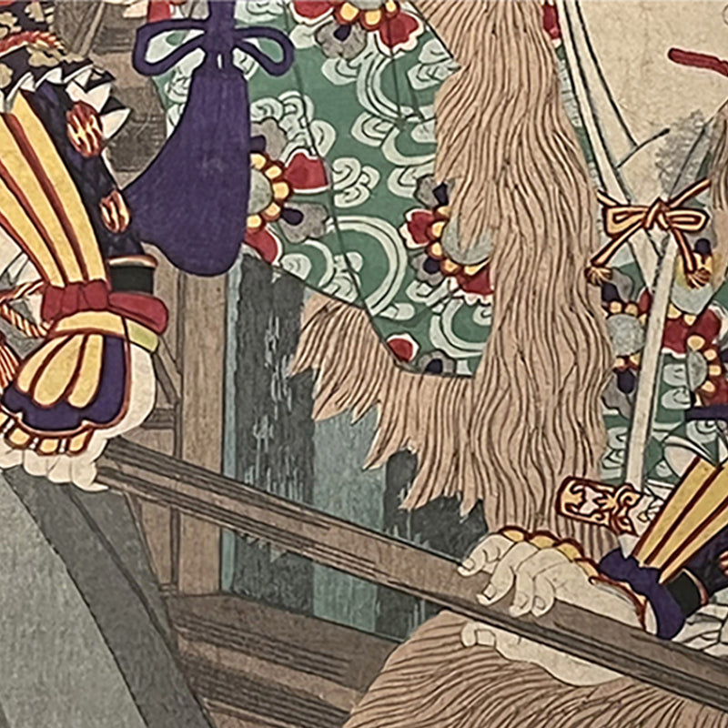 SAMURAI WARRIOR – Armed Kabuki Hero in a Wild Straw Cloak – 豊原国周 Toyohara Kunichika (1835–1900)