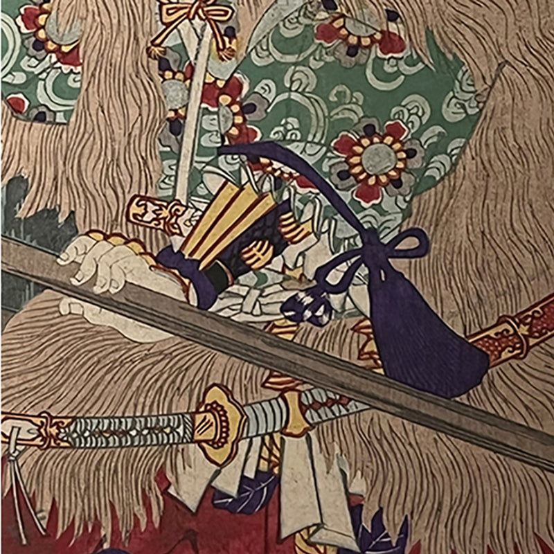 SAMURAI WARRIOR – Armed Kabuki Hero in a Wild Straw Cloak – 豊原国周 Toyohara Kunichika (1835–1900)