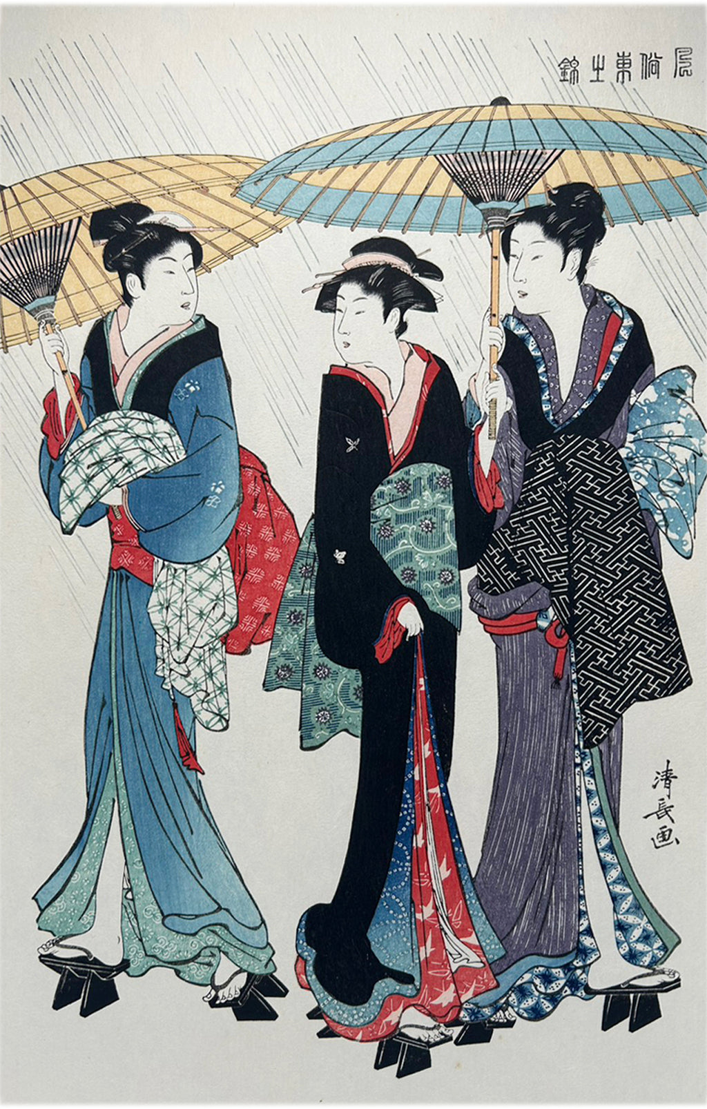 Rainy Day in Old Tokyo – Edo Elegance Under Umbrellas | Torii Kiyonaga (1752–1815)